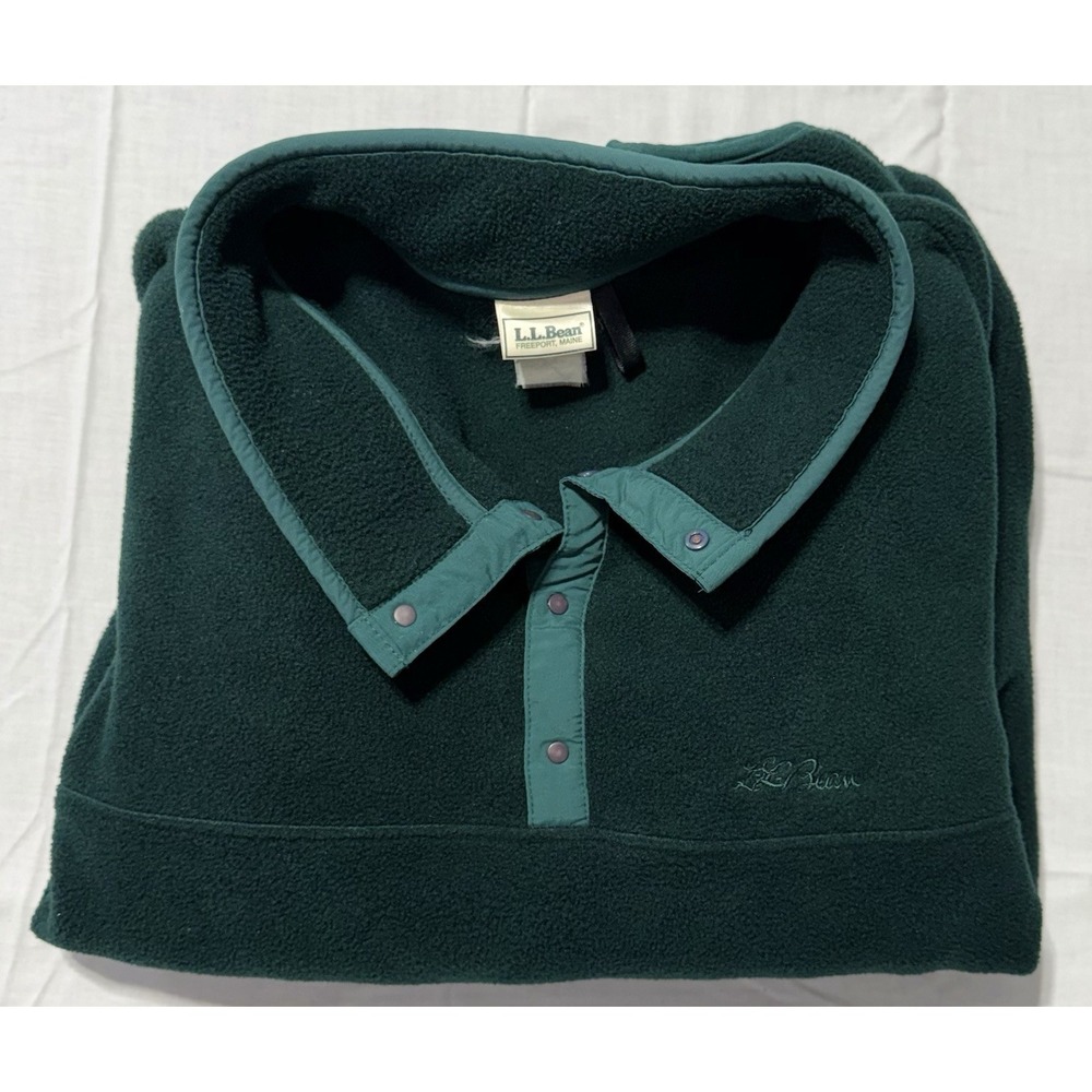 Vintage 90s LL Bean Snap Fleece Pullover Forest Green Men's XXL No Tag 29x28
